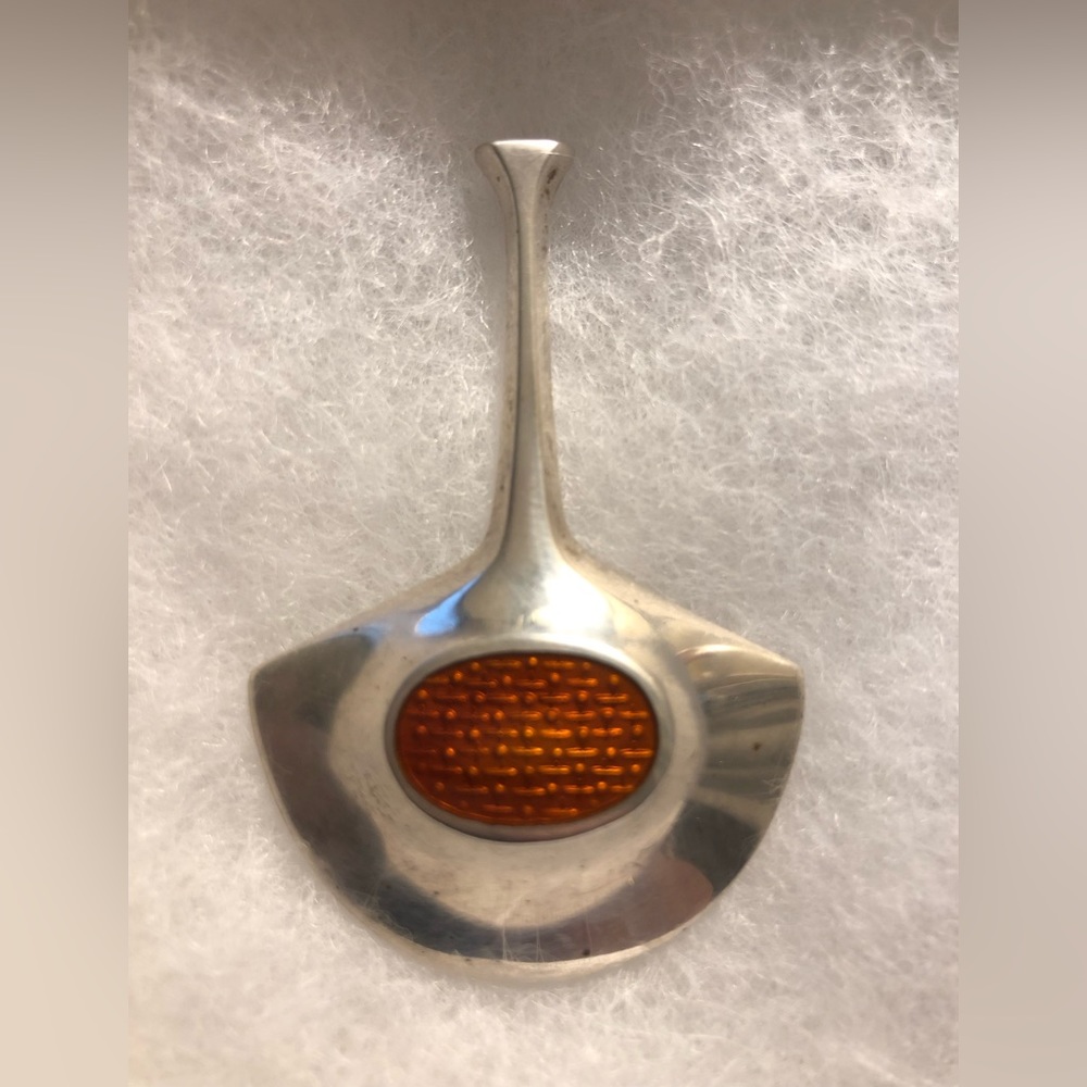 David Andersen Sterling Silver Pendant with Orange Enamel.